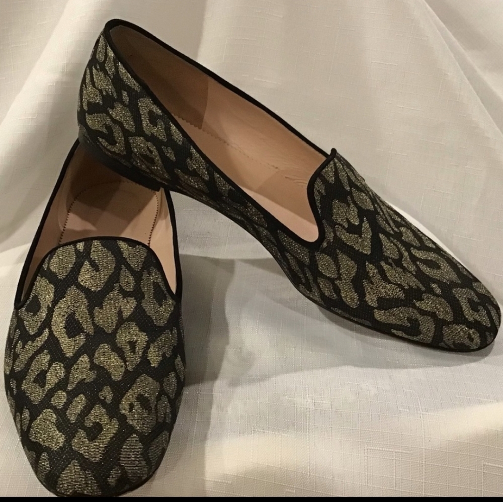 J. Crew Metallic Leopard Smoking Slippers Loafers